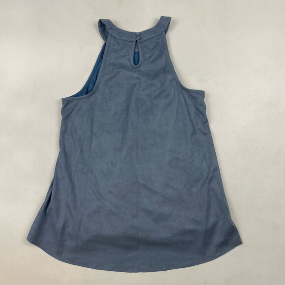 NWT Altar'd State Blue Suede Halter Blouse Sleeveless Tank Laser Cut Floral Sz S - Picture 4 of 4